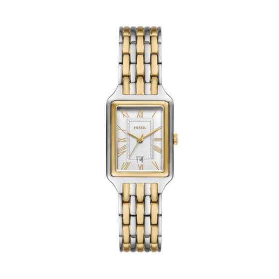 Ladies Raquel Two-Tone Stainless Steel Rectangle Watch Silver Dial
