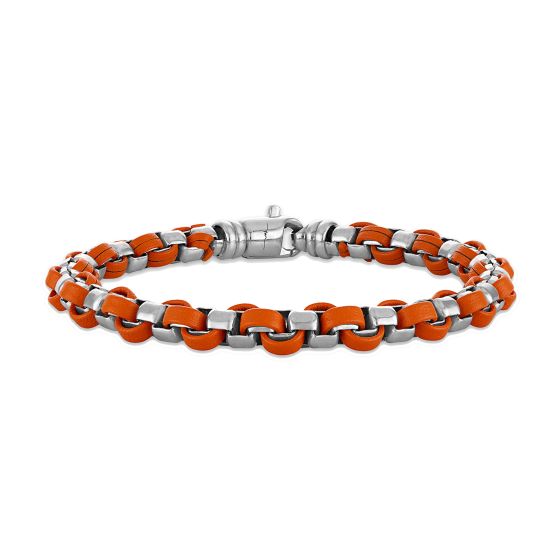 Marc Anthony's Sterling Silver/Orange Leather Box Link Bracelet, 8.5