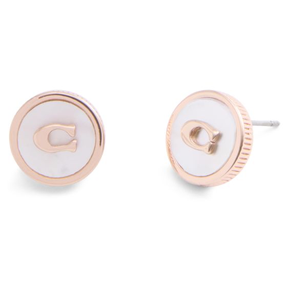 Mother of Pearl Coin Studs - Cream/Rose Gold