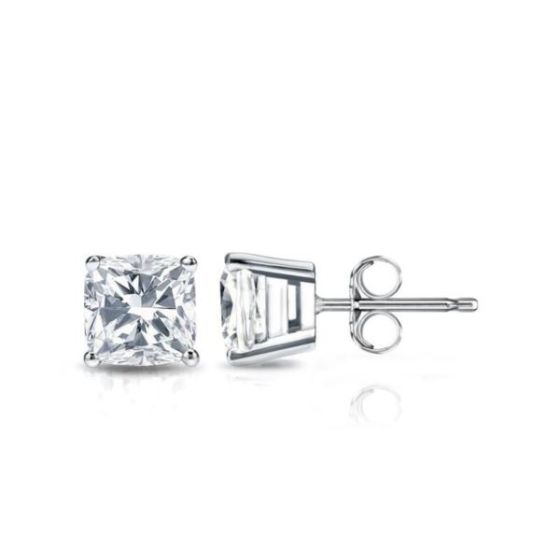 Bright White Pristine Cushion Lab Grown Diamond Stud in 14K White Gold 1.00ct, Color-GH,Clarity-VS