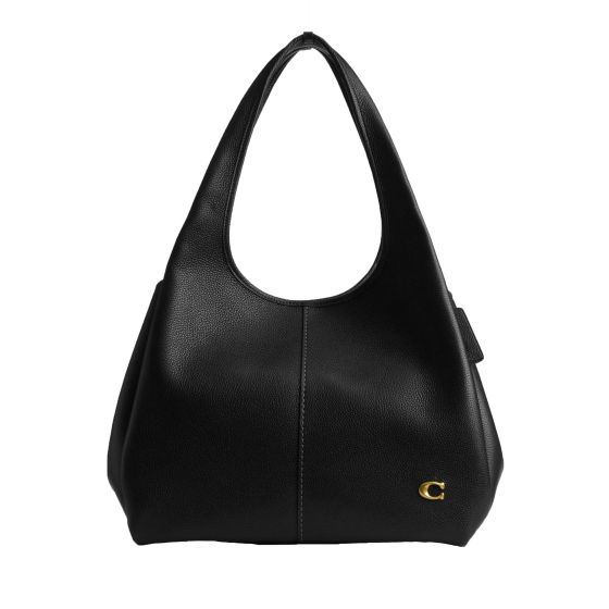 Polished Pebble Leather Lana Shoulder Bag - Black/Brass