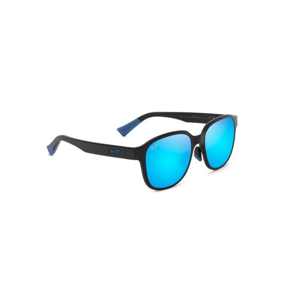 Noa Asian Fit Polarized Sunglasses Matte Black Frame Blue Hawaii Lens