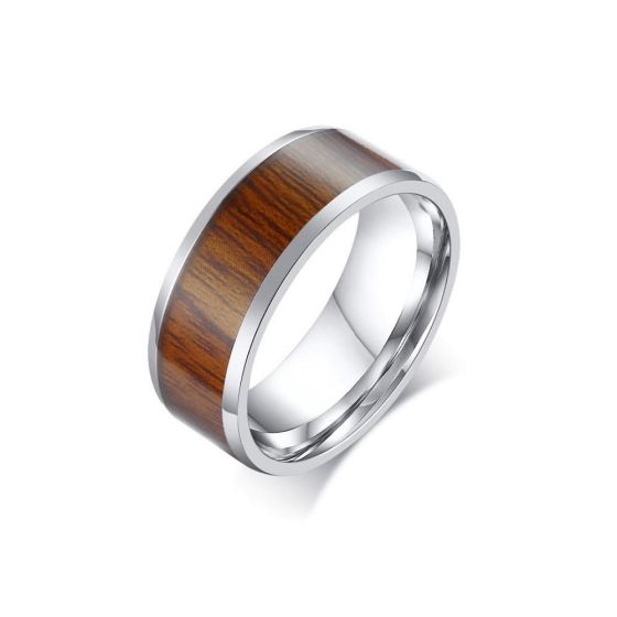 Steel Axe - Stainless Steel & Koa Ring Size 7