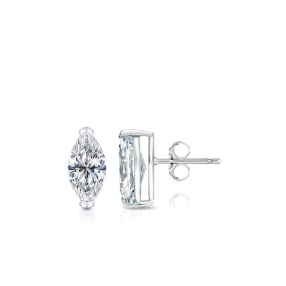 Bright White Pristine Marquise Lab Grown Diamond Stud in 14K White Gold 0.30ct, Color-GH,Clarity-VS