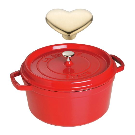 7qt Cast Iron Round Dutch Oven w/ Heart Knob Cherry