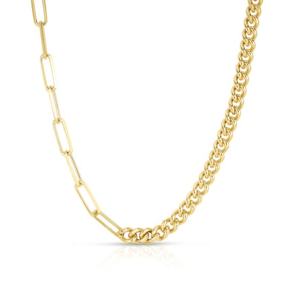 Curb and Paperclip Necklace Gold