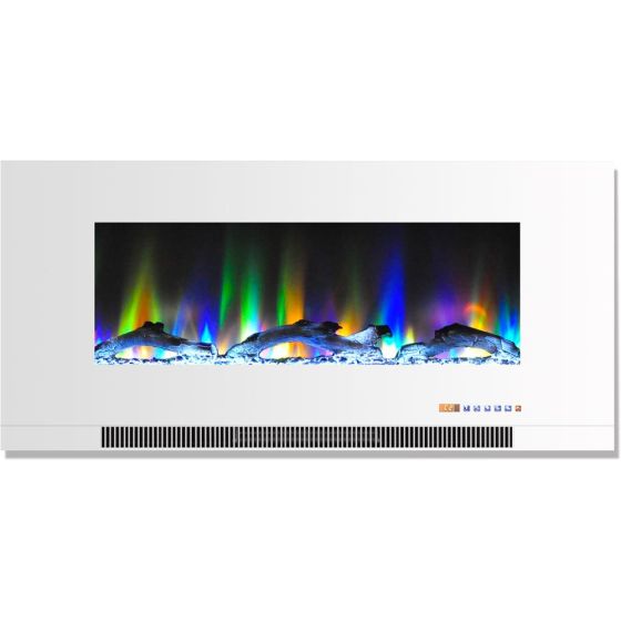 42-In. Wall-Mount Electric Fireplace in White with Multi-Color Flames and Driftwood Log Display