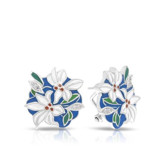 Belle Etoile Round Cubic Zirconia studded Blue Tiger Lily Earrings - 925 Sterling Silver.