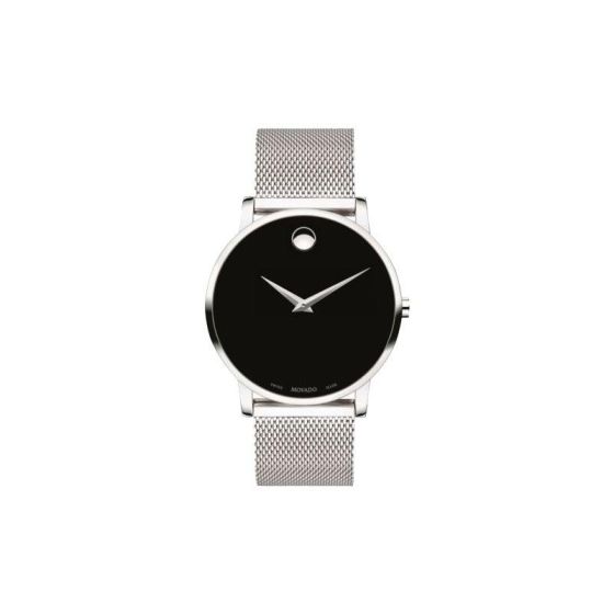 Mens Museum Classic Silver-Tone Stainless Steel Mesh Watch Black Dial