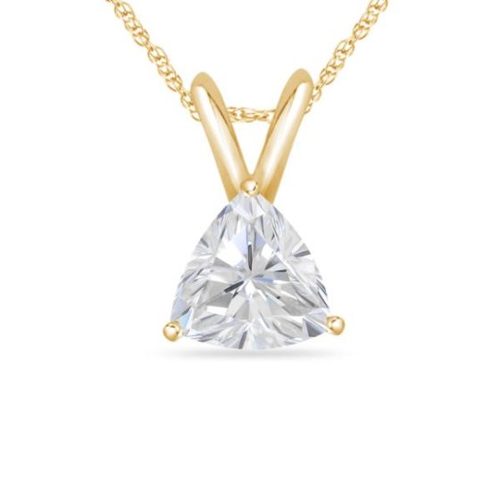 Bright White Pristine Trillion Lab Grown Diamond Pendant with chain, 14K Yellow Gold 1.80ct, GH,VS