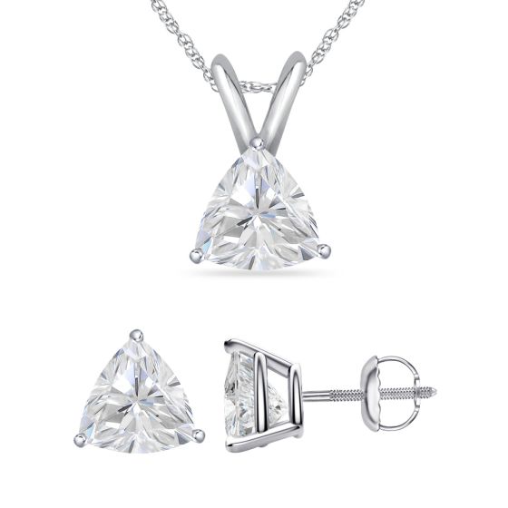 Bright White Pinnacle Trillion shape Lab Grown Diamond Screwback Set, 14K Rose Gold 1.00ct, GH, VVS