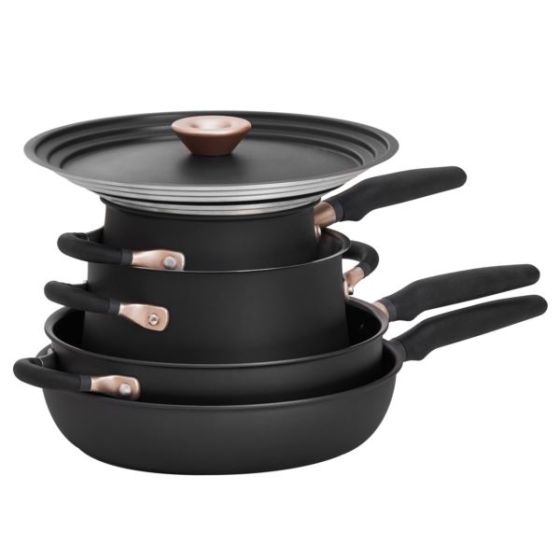 6pc Essentials Hard Anodized Nonstick & Stainless Cookware Set Matte Black