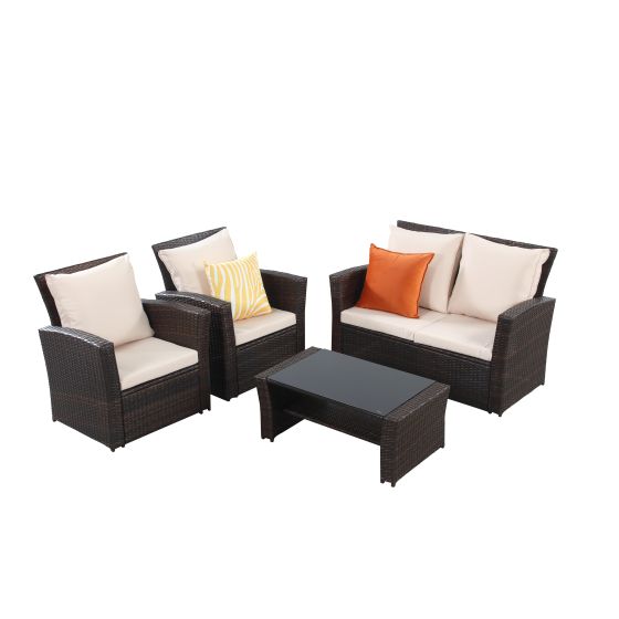 IF Collection - 4-Piece Wicker Patio Furniture Set - Brown