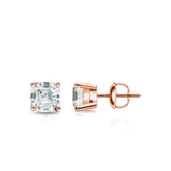 Bright White Pinnacle Asscher Lab Grown Diamond Screwback Stud in 14K Rose Gold 0.75ct, GH, VVS