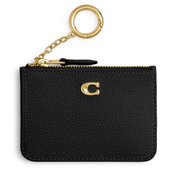 Polished Pebble Leather Mini ID Skinny Card Case - Black/Brass