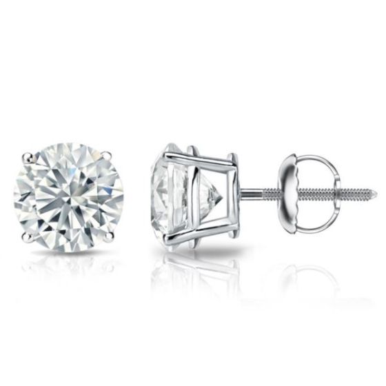 Bright White Round Lab Grown Diamond Screwback Stud in 14K White Gold 1.60ct,Color-FG,Clarity-VS SI