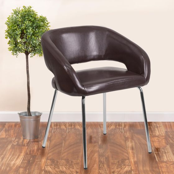 Contemporary Brown LeatherSoft Side Reception Chair w/Chrome Legs - Guest Chair