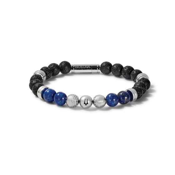 Bead Bracelet: Black Lava and Lapis Beads - Medium