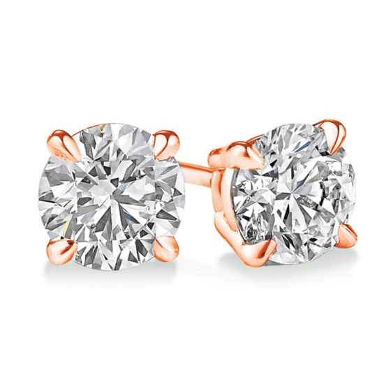 PARIKHS Round Promo Diamond Stud 10K Rose Gold 0.09ct IJK Color, I3 Clarity