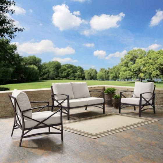 Kaplan 3Pc Outdoor Loveseat Patio Furniture Set