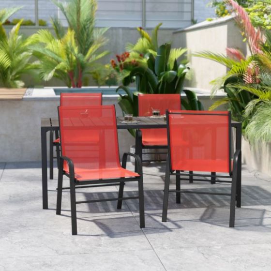 4 Pack Red Outdoor Stack Chair with Flex Comfort Material - Patio Stack Chair