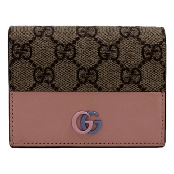 Gucci GG Marmont Canvas Leather Card Case Wallet Pink Blue