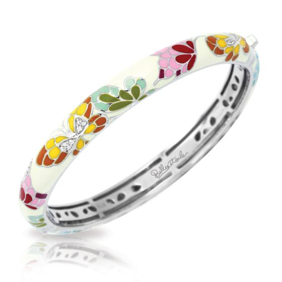 Belle Etoile Butterfly Kisses - White Enamel, White CZ Stackable Bangle. Latch.