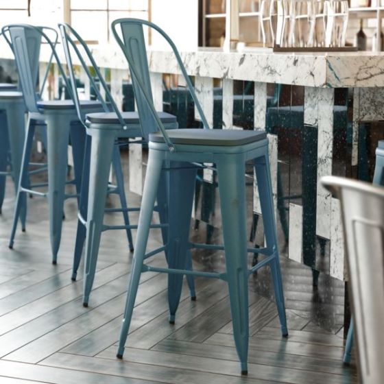 All-Weather Bar Height Stool with Poly Resin Seat - Kelly-Blue Teal/Teal