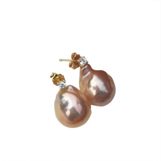 Pink Nucleated Edison Pearl Earrings with CZ
