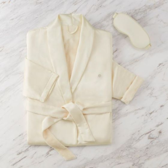 Satin Robe & Eye Mask Gift Set - Small/Medium Ivory
