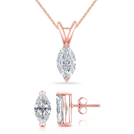 Bright White Pinnacle Marquise Lab Grown Diamond Pendant-Stud Set in 14K Rose Gold 0.75ct, GH, VVS