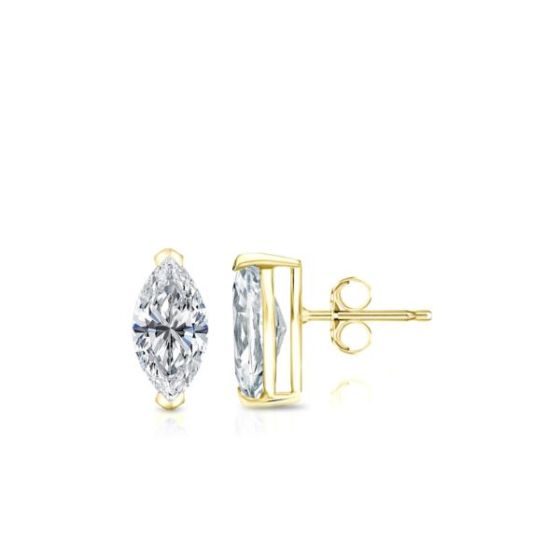 Bright White Pinnacle Marquise Lab Grown Diamond Stud in 14K Yellow Gold 0.30ct,Color-GH,Clarity-VVS