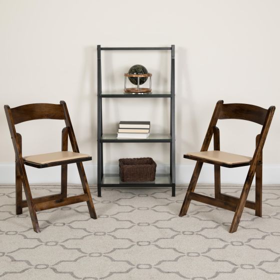 2 Pack Fruitwood Wood Folding Chair with Detachable Vinyl Padded Seat