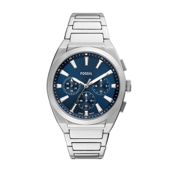 Mens Everett Chronograph Silver-Tone Stainless Steel Watch Navy Dial