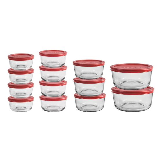 26pc Glass Food Storage Set w/ SnugFit Lids Red