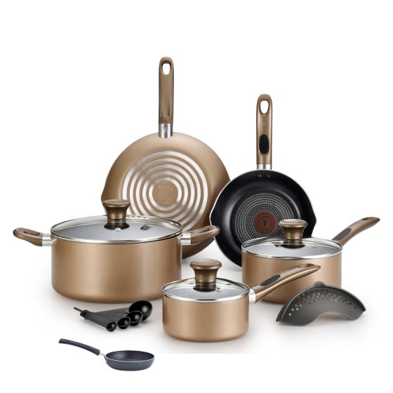 Excite Non-Stick 14-Piece Cookware Set plus plus Specialty Non-Stick One-Egg Wonder Package - Bronze
