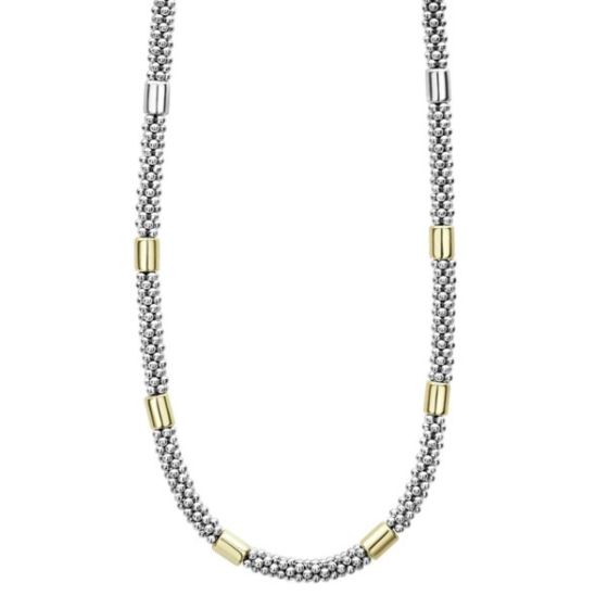 Two-Tone Station Caviar Necklace Size 16