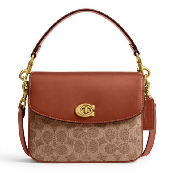 Coated Canvas Signature Cassie Crossbody 19 - Tan Caramel/Brass