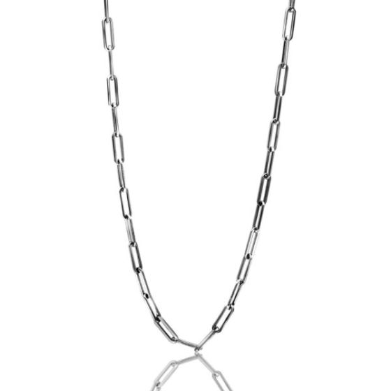 Paper Clip Chain Links Necklace - Stainless Steel 24
