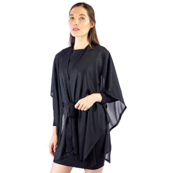 Pleated Sheer Belted Ruana