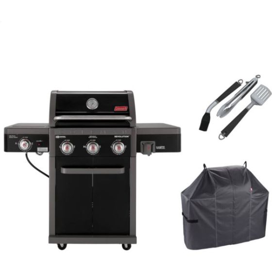Revolution Grilling Kit with 3-Burner Propane Gas BBQ Grill, Heavy-Duty Cover, and 3-Piece Tool Set