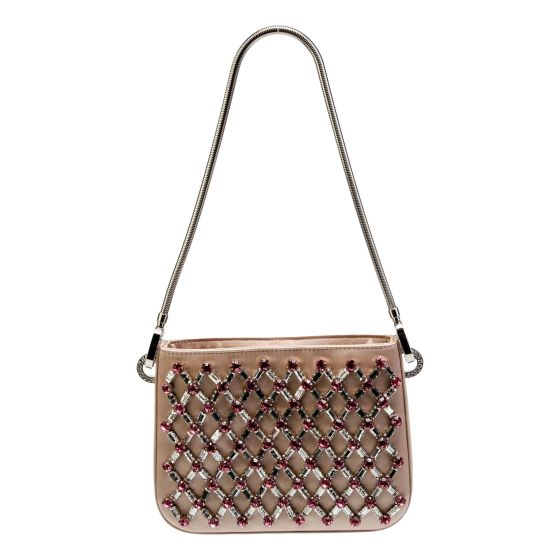 Miu Miu Sassy Crystal Embellished Powder Pink Satin Handbag