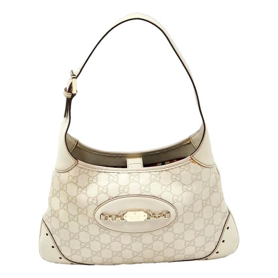 Gucci Guccissima Jackie O Punch Hobo Handbag Logo White Leather Pre-Owned