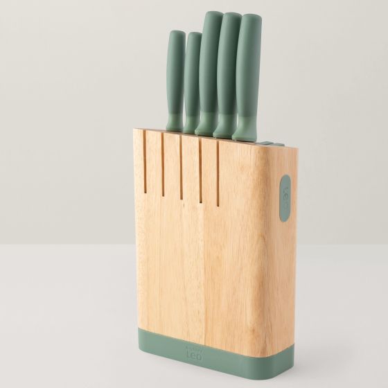 Leo Forest 6pc Knife Block Set, Sage
