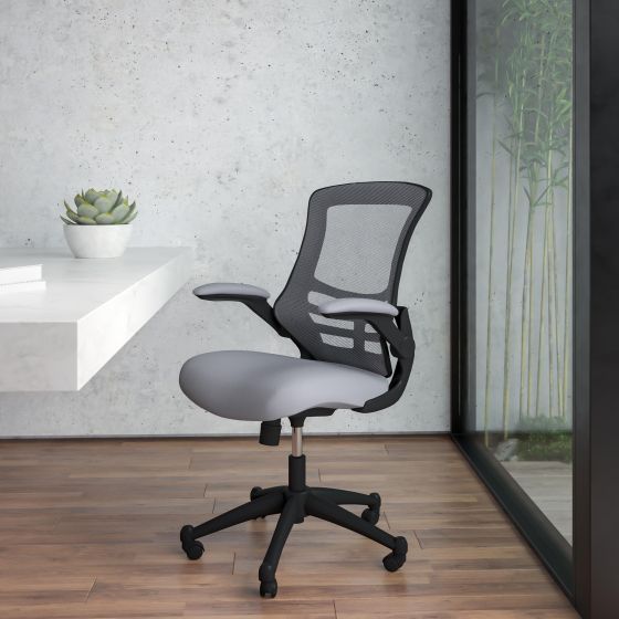 Mid-Back Dark Gray Mesh Swivel Ergonomic Task Office Desk Chair - Flip-Up Arms