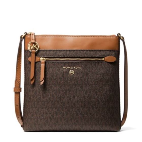 Signature Jet Set Small North South Flat Crossbody Bag -  Brown/Acorn