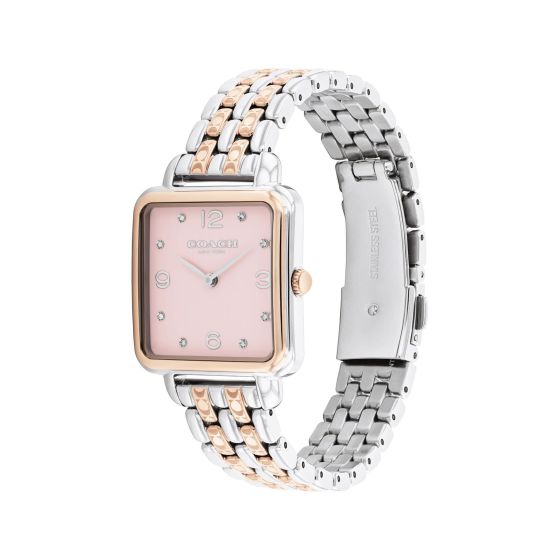 Ladies Cass Square 2-Tone Stainless Steel Watch Pink Dial