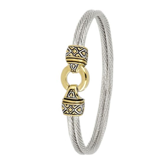 Antiqua Gold Circle Double Wire Bracelet, Two Tone, 7