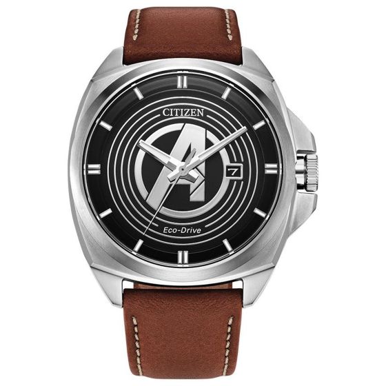 Men's Avengers Legacy Eco-Drive Brown Leather Strap Black Dial
