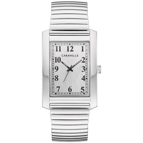 Caravelle Mens Dress Stainless Steel Expansion watch, Silver-White dial
